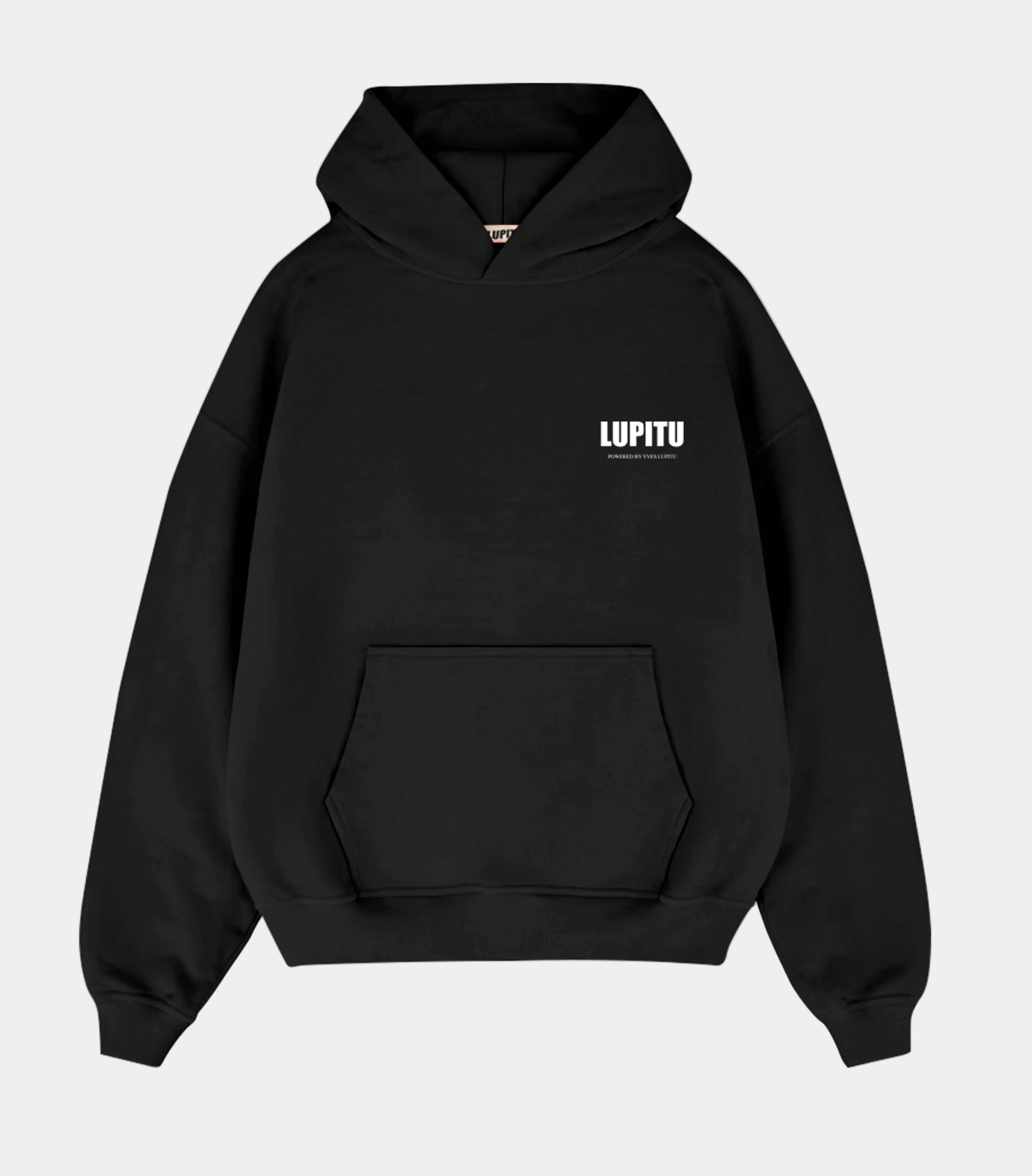 LUPITU ESSENTIALS POWERED BLACK WHITE HOODIE