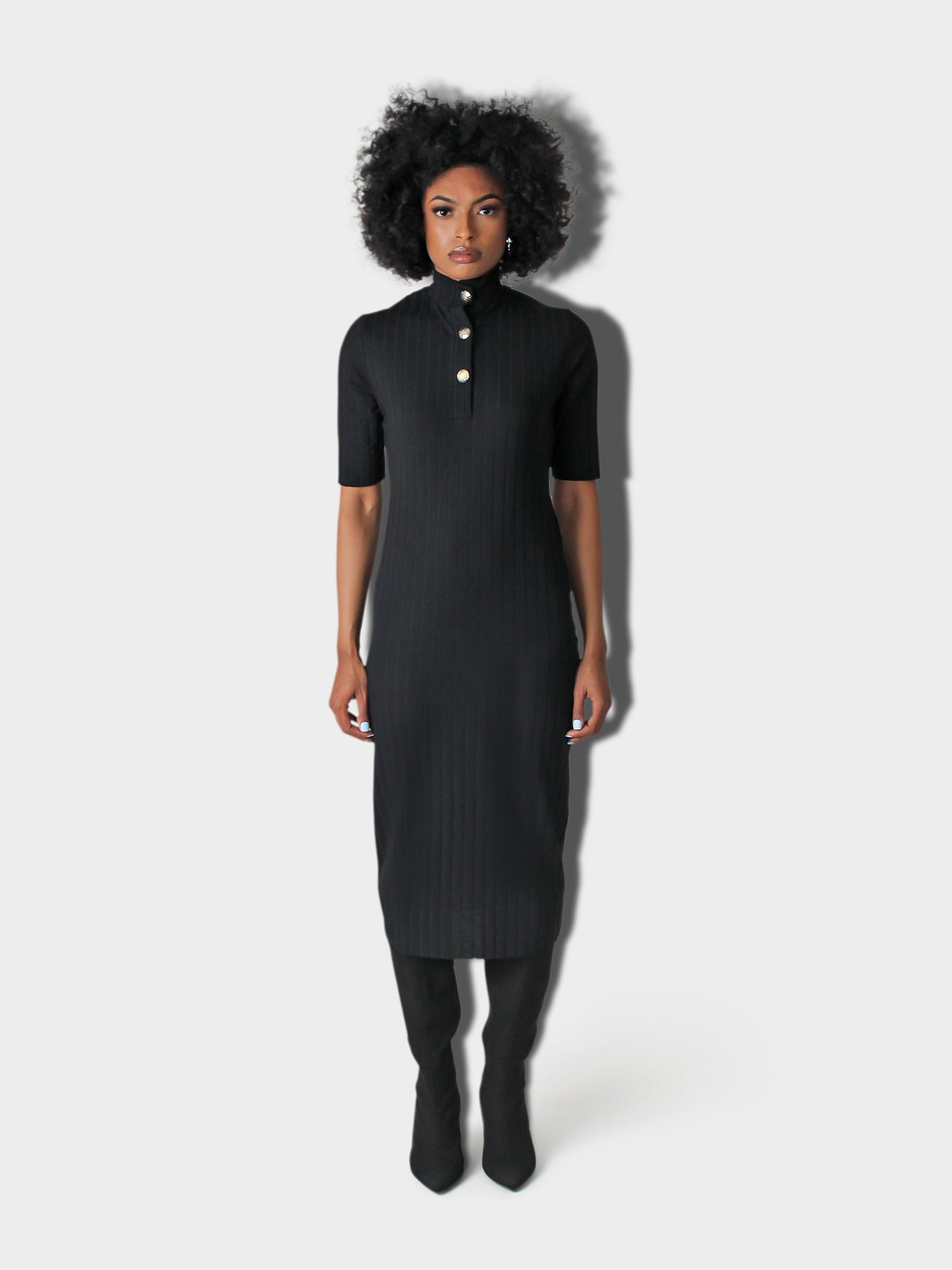 LUPITU LONG TRIP BLACK DRESS