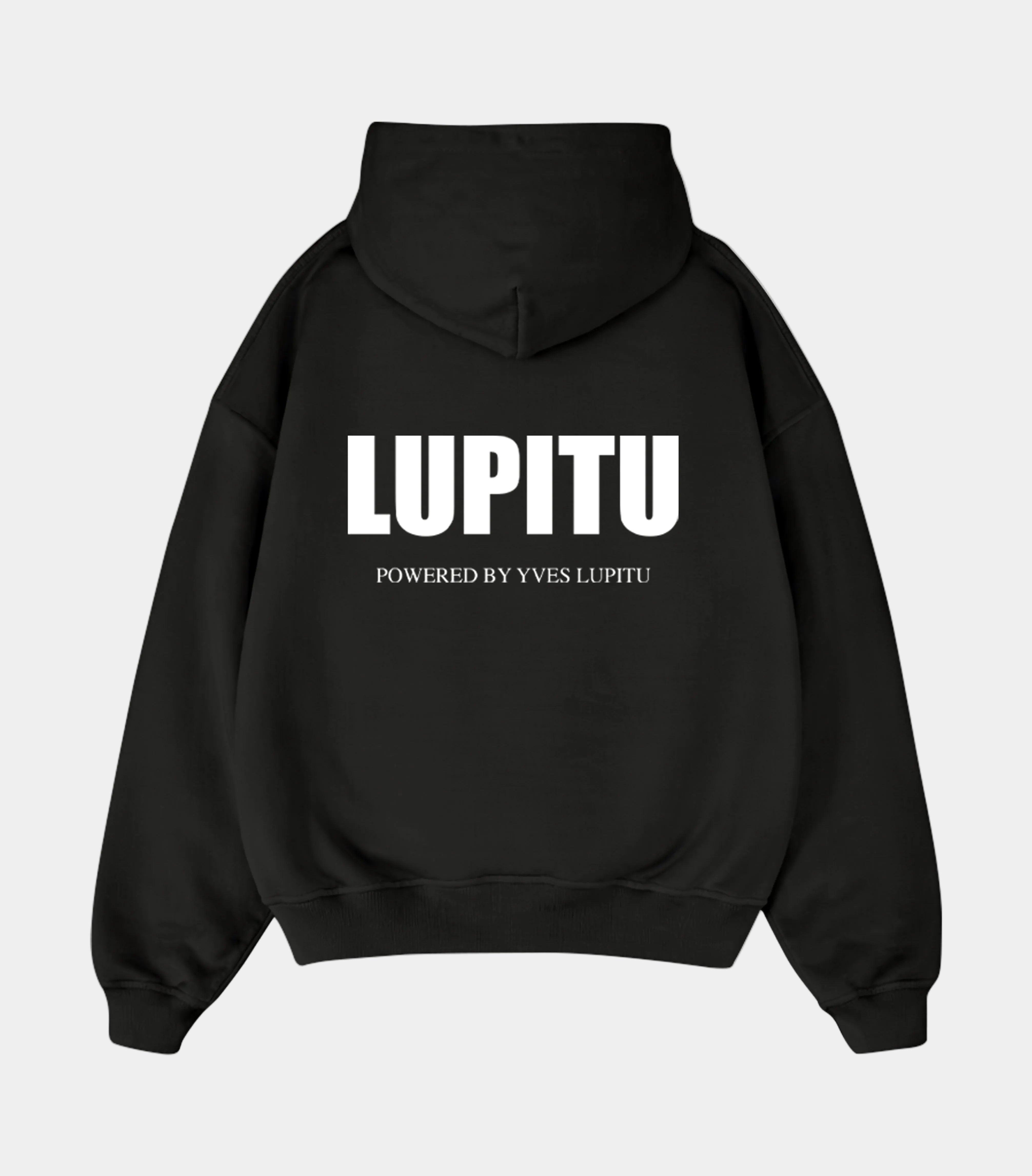 LUPITU ESSENTIALS POWERED BLACK WHITE HOODIE