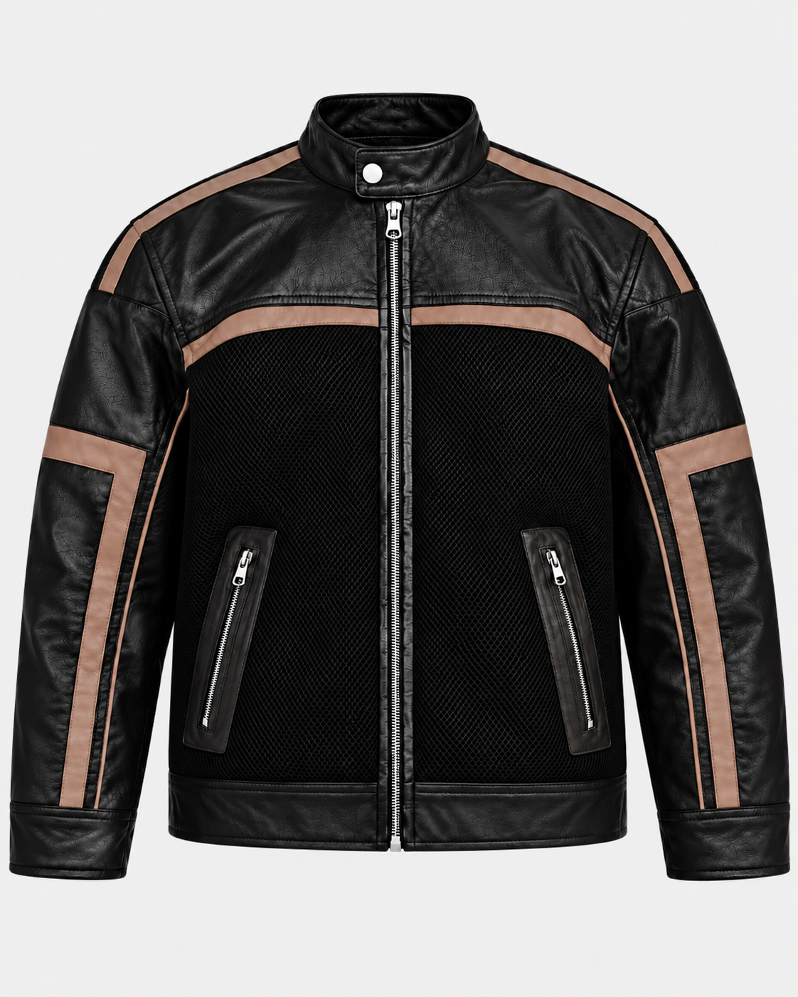 LUPITU RACING LEATHER JACKET BLACK GREY