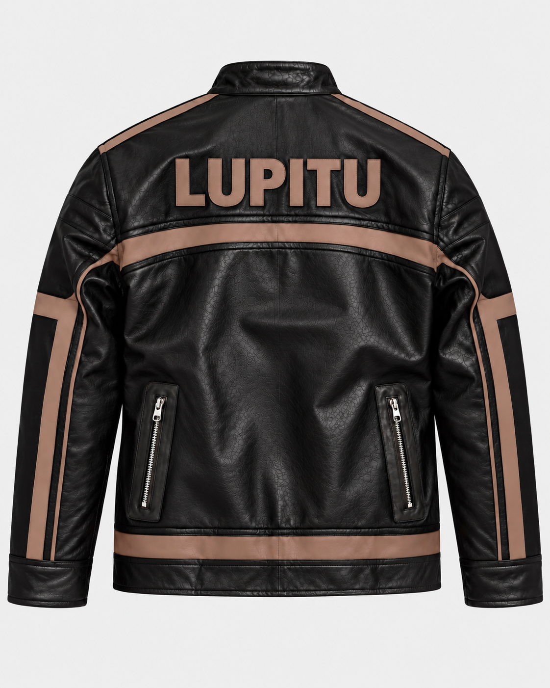 LUPITU RACING LEATHER JACKET BLACK GREY
