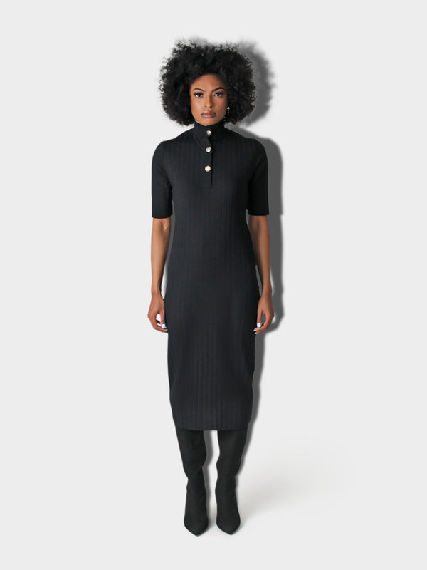 LUPITU LONG TRIP BLACK DRESS