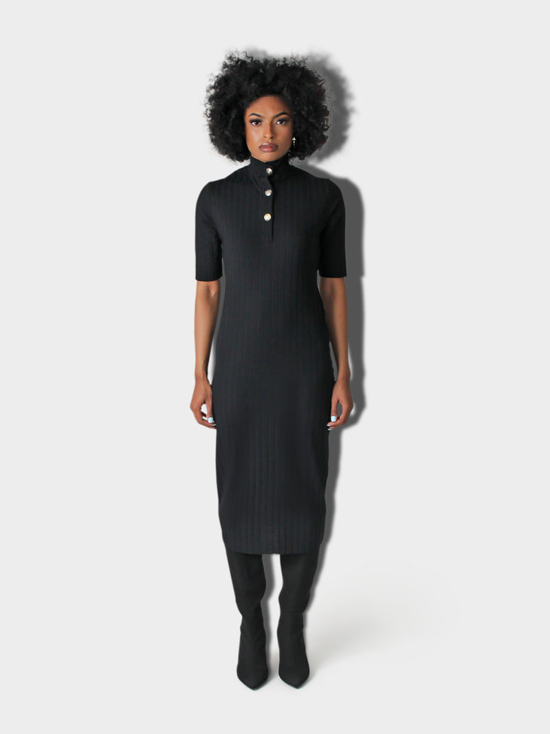 LUPITU LONG TRIP BLACK DRESS