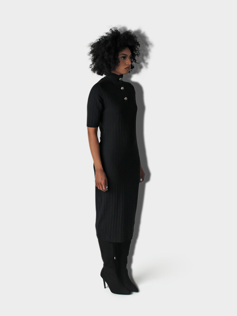 LUPITU LONG TRIP BLACK DRESS