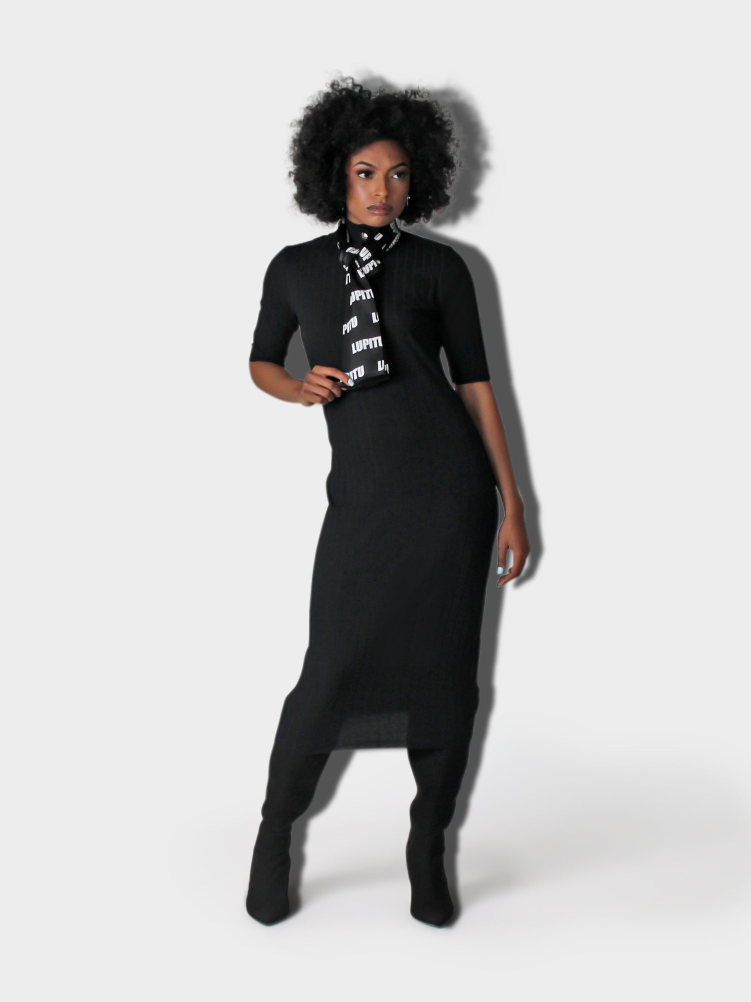 LUPITU LONG TRIP BLACK DRESS