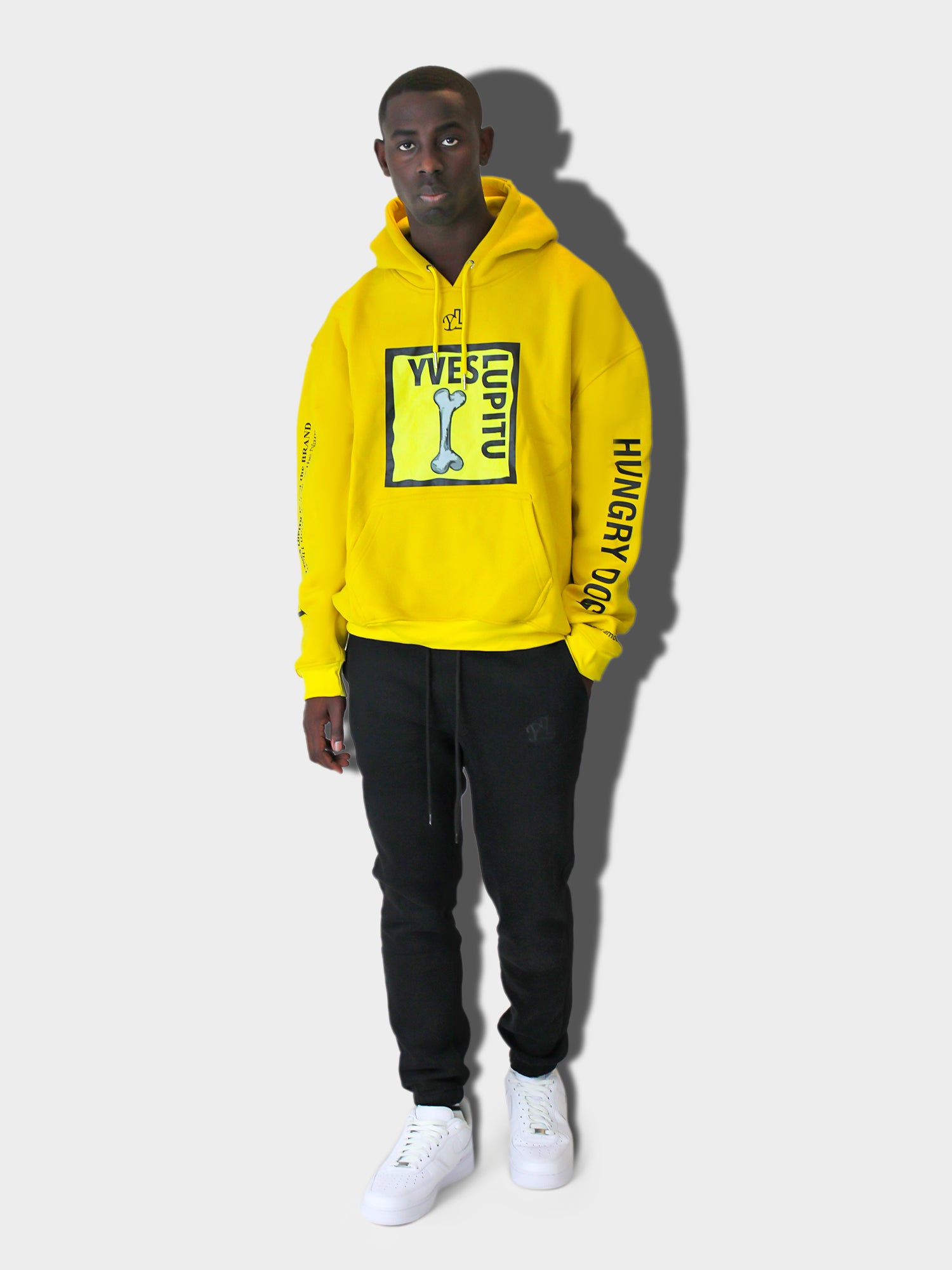 LUPITU MEN'S YELLOW HUNGRY DOG HOODIE
